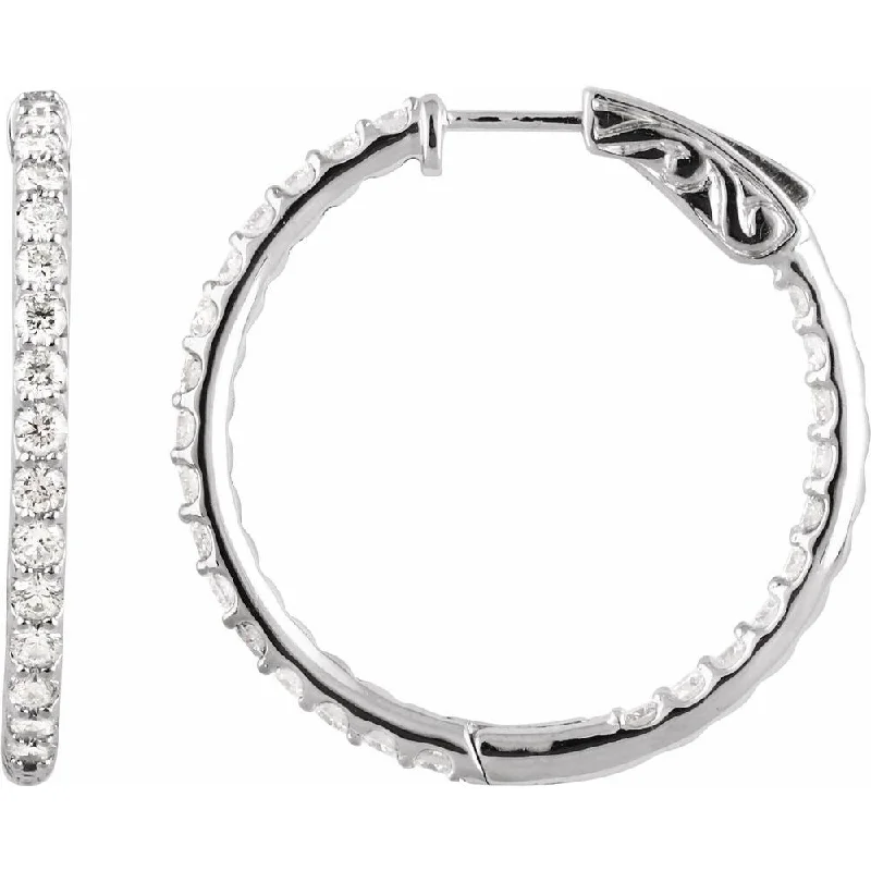 Sterling Silver Cubic Zirconia Inside-Outside 29.5 mm Hoop Earring for Women