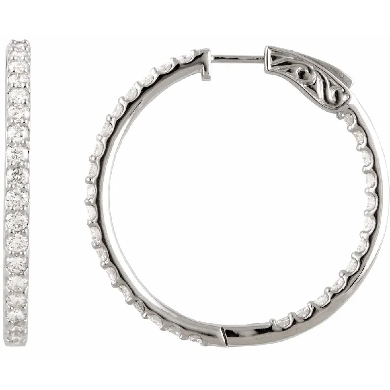 Sterling Silver Cubic Zirconia Inside-Outside 34.5 mm Hoop Earring for Women