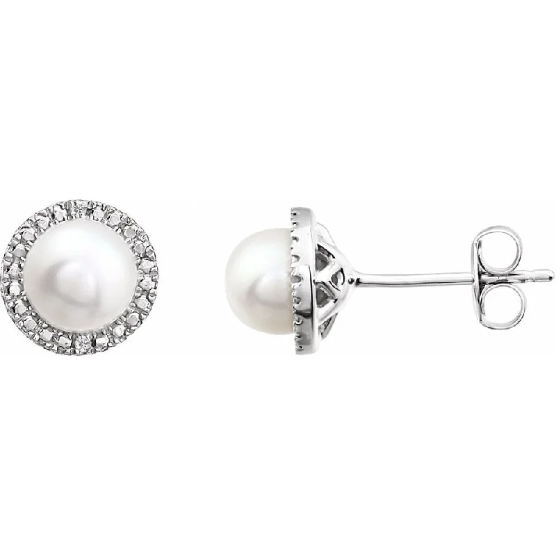 Sterling Silver Freshwater Cultured Pearl & .01 CTW Diamond Stud Earring for Women