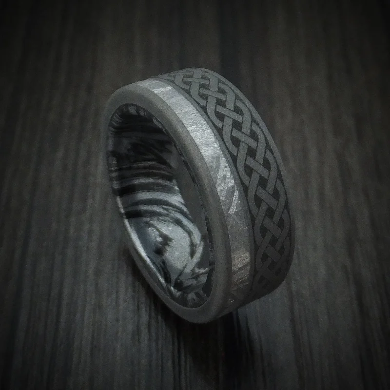 Titanium Celtic Men's Ring with Gibeon Meteorite and SpectraMokume Sleeve Custom Made Band