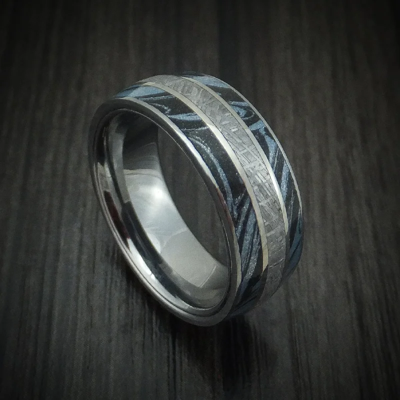 Titanium Men's Ring with Gibeon Meteorite and Cobaltium SpectraMokume Custom Made