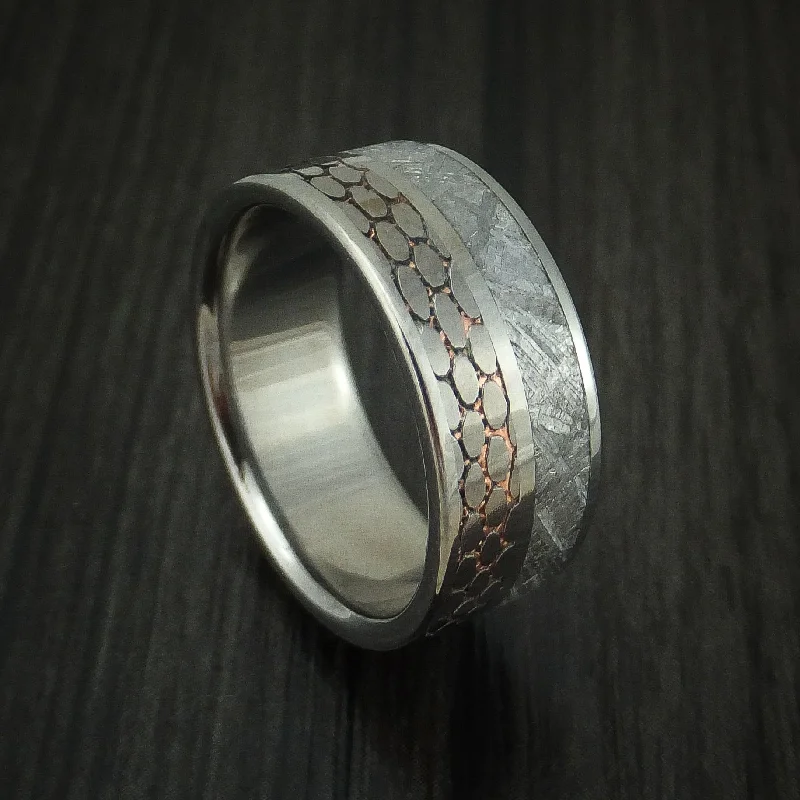 Titanium Men's Ring with Meteorite and Etched Superconductor Custom Made Band