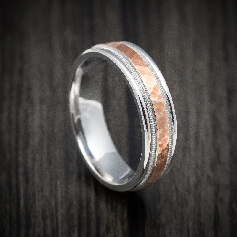 Two-tone 14K Rose and White Gold Millgrain Wedding Men's Band