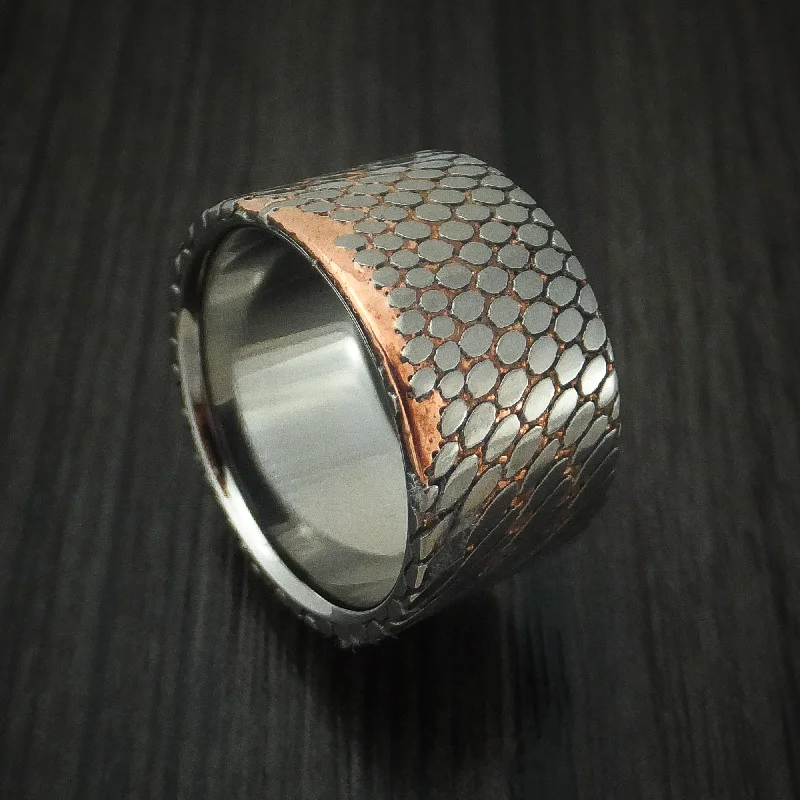 Wide Etched Superconductor Men's Ring with Titanium Sleeve Custom Made Titanium-Niobium and Copper Band