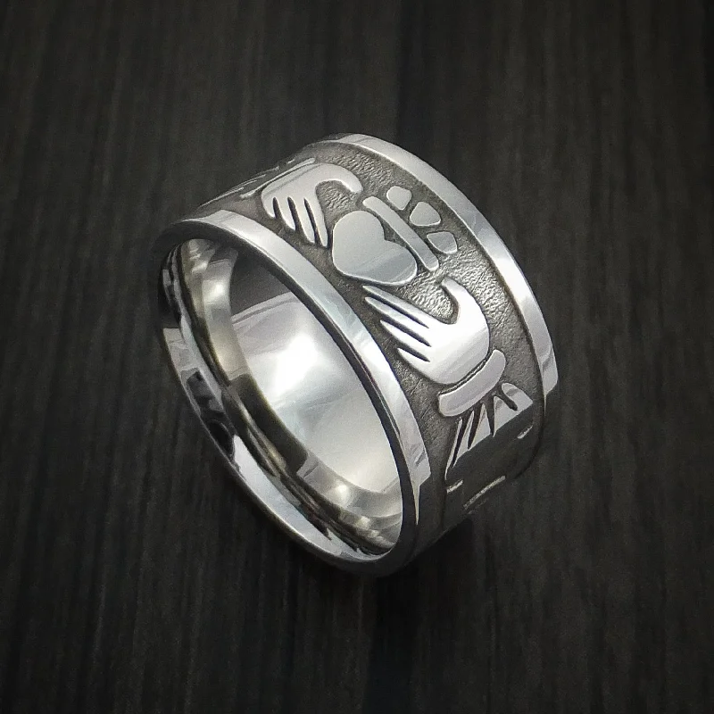 Wide Inconel Claddagh Celtic Knot Men's Ring Custom Made Band