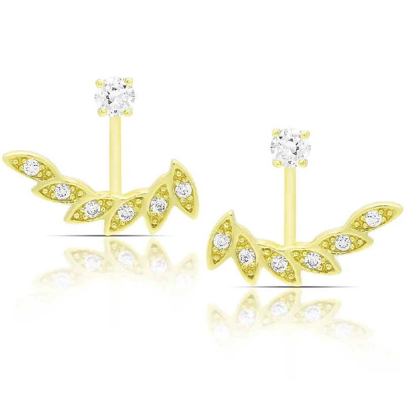 Dolce Giavonna Gold Over Silver or Sterling Silver Cubic Zirconia Wings Jacket Earrings