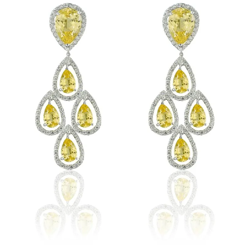 Dolce Giavonna Silver Overlay Yellow and White CZ Chandelier Earrings