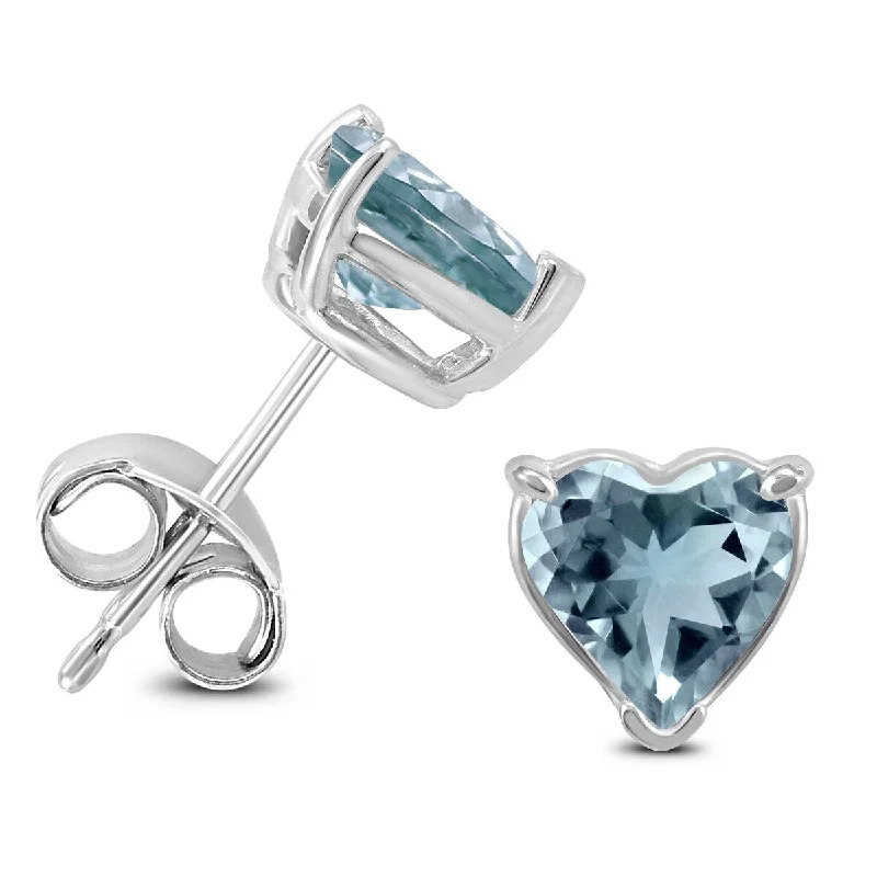 Marquee 14K White Gold 4MM Heart Aquamarine Earrings