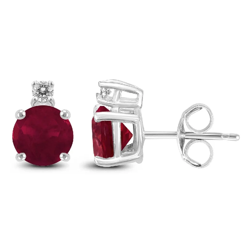 Marquee 14K White Gold 4MM Round Ruby and Diamond Earrings