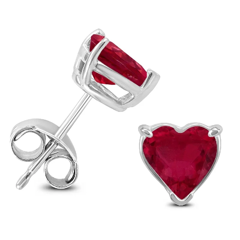 Marquee 14K White Gold 5MM Heart Ruby Earrings