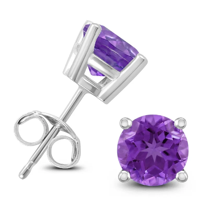 Marquee 14K White Gold 5MM Round Amethyst Earrings