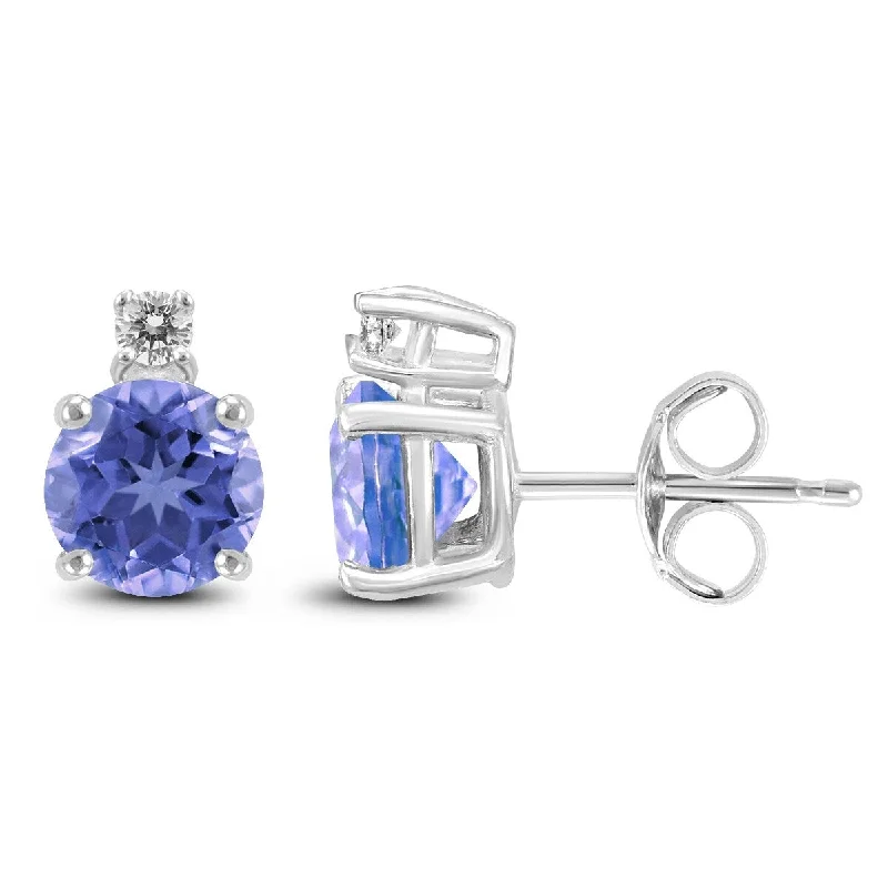 Marquee 14K White Gold 5MM Round Tanzanite and Diamond Earrings