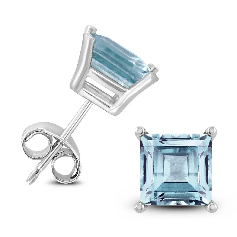 Marquee 14K White Gold 5MM Square Aquamarine Earrings