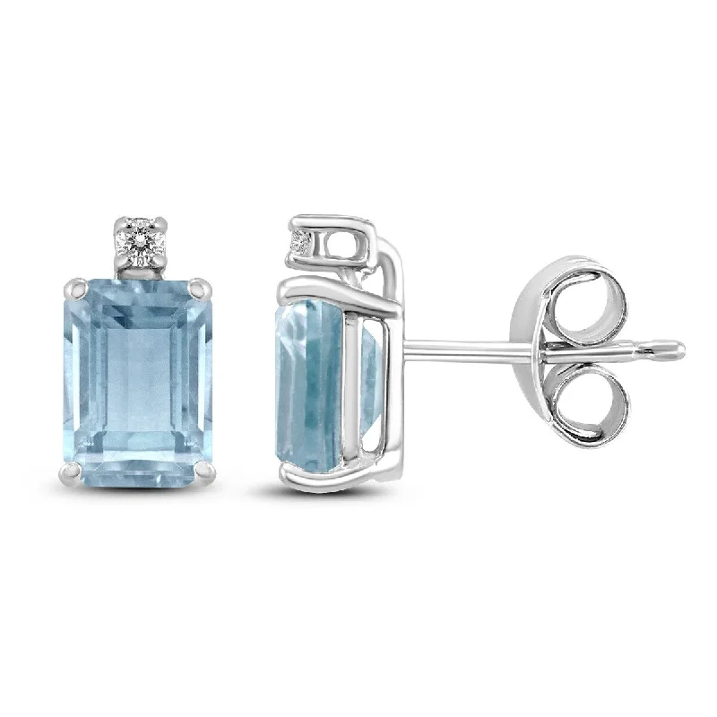 Marquee 14K White Gold 5x3MM Aquamarine Aquamarine Emerald and Diamond Earrings