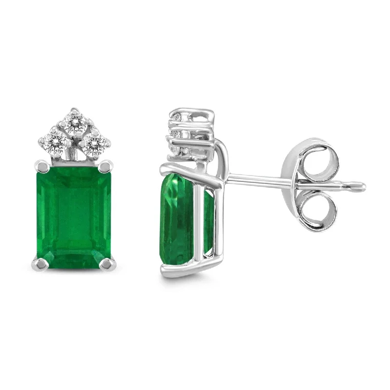 Marquee 14K White Gold 5x3MM Emerald Shaped Emerald and Diamond Earrings