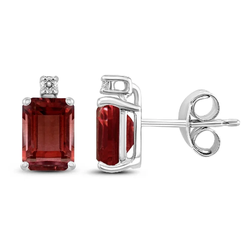 Marquee 14K White Gold 5x3MM Emerald Shaped Ruby and Diamond Earrings