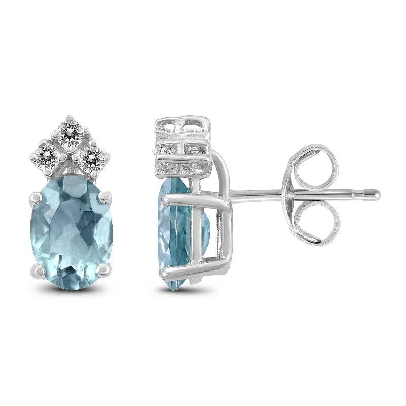 Marquee 14K White Gold 5x3MM Oval Aquamarine and Diamond Earrings