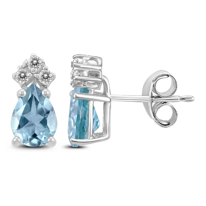 Marquee 14K White Gold 5x3MM Pear Aquamarine and Diamond Earrings