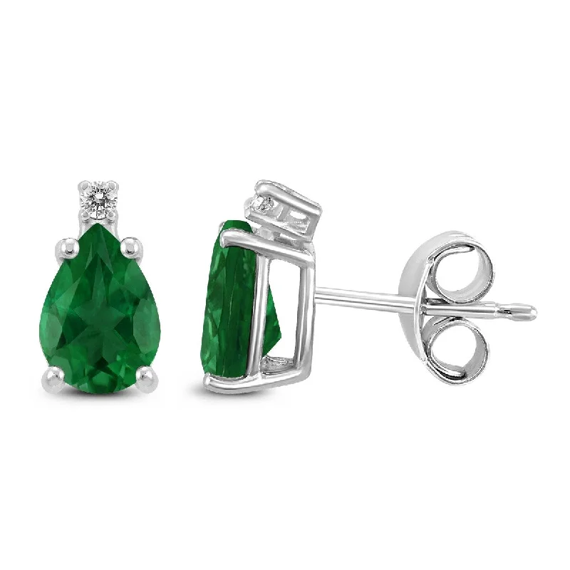 Marquee 14K White Gold 5x3MM Pear Emerald and Diamond Earrings