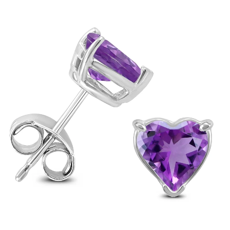 Marquee 14K White Gold 6MM Heart Amethyst Earrings