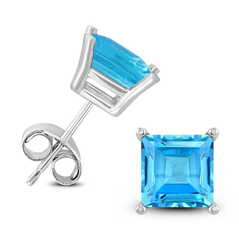 Marquee 14K White Gold 6MM Square Blue Topaz Earrings