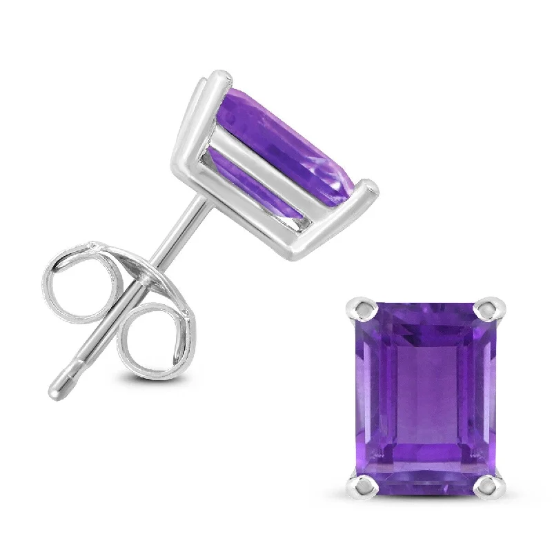 Marquee 14K White Gold 6x4MM Emerald Shaped Amethyst Earrings