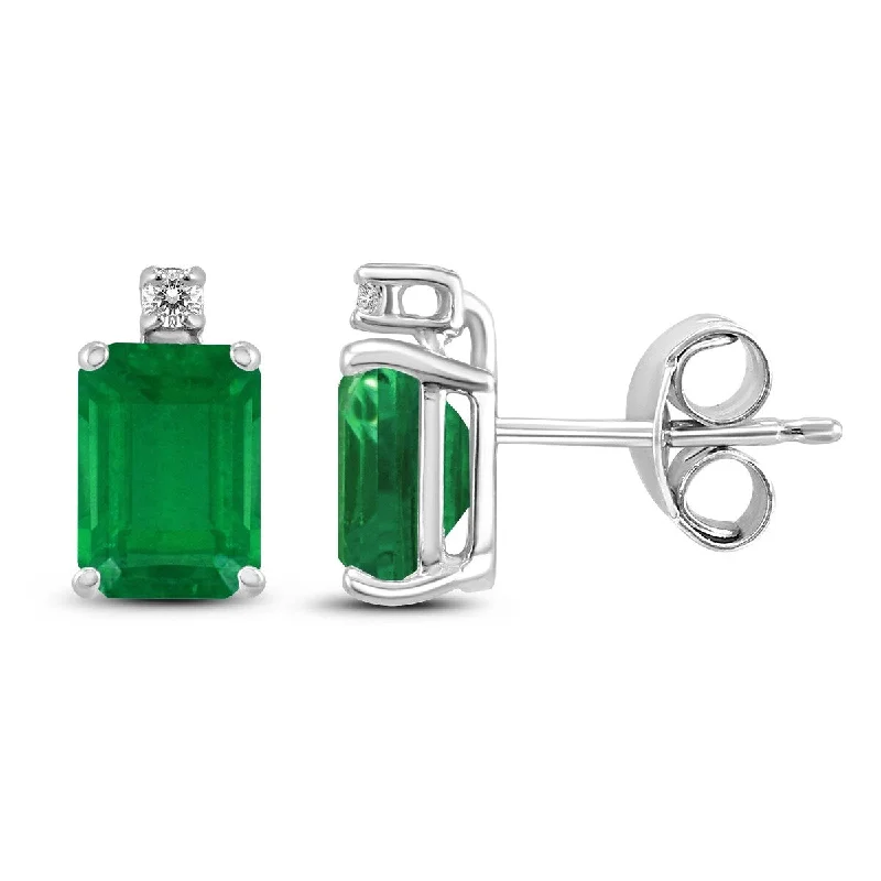 Marquee 14K White Gold 6x4MM Emerald Shaped Emerald and Diamond Earrings