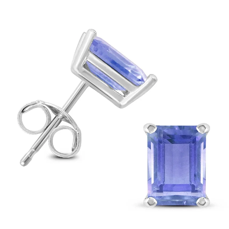 Marquee 14K White Gold 6x4MM Emerald Shaped Tanzanite Earrings