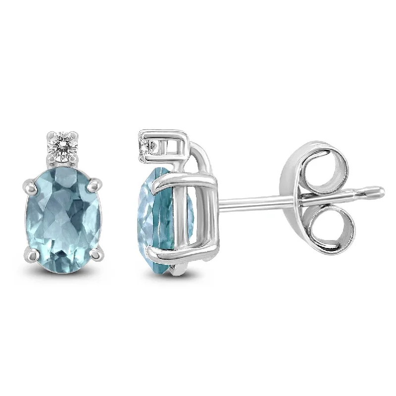 Marquee 14K White Gold 6x4MM Oval Aquamarine and Diamond Earrings