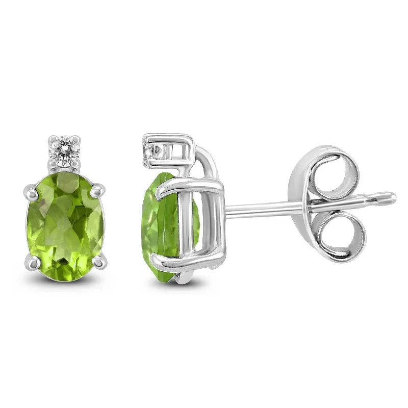 Marquee 14K White Gold 6x4MM Oval Peridot and Diamond Earrings