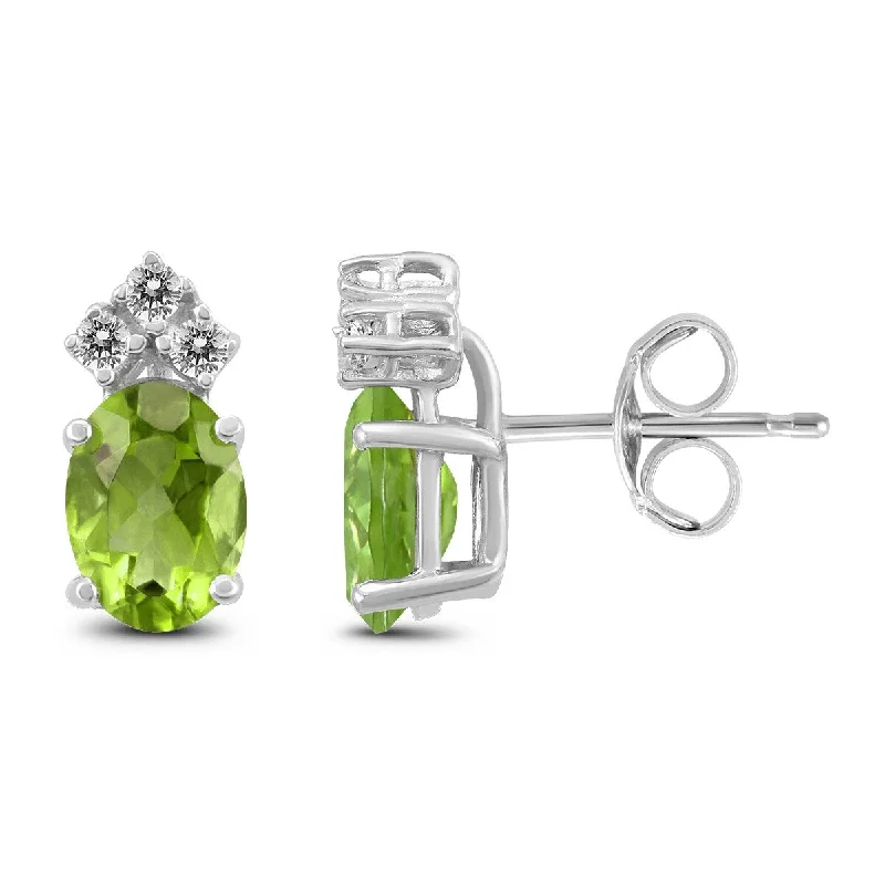 Marquee 14K White Gold 6x4MM Oval Peridot and Diamond Earrings