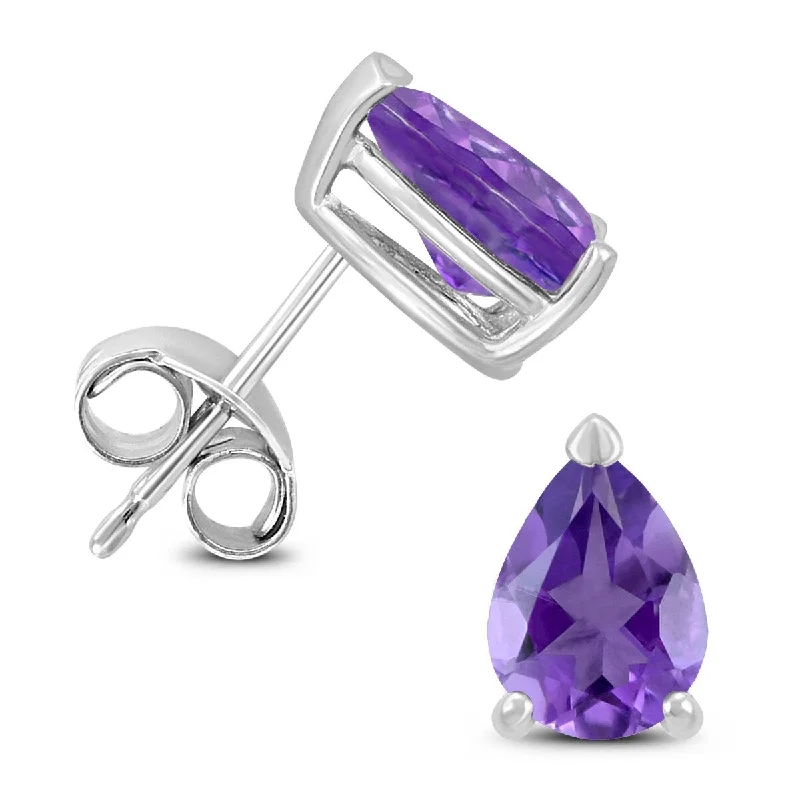 Marquee 14K White Gold 6x4MM Pear Amethyst Earrings