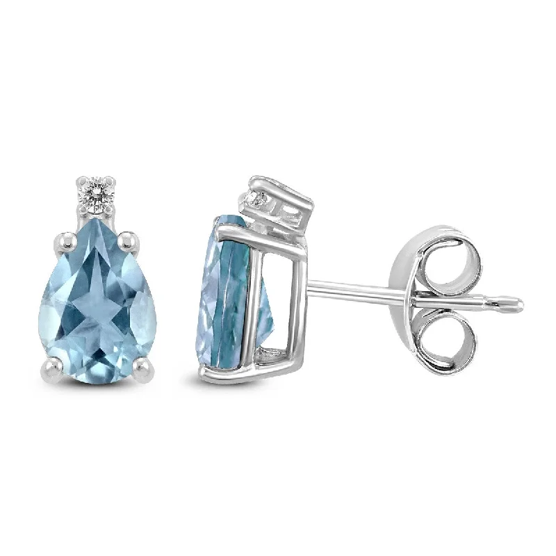 Marquee 14K White Gold 6x4MM Pear Aquamarine and Diamond Earrings