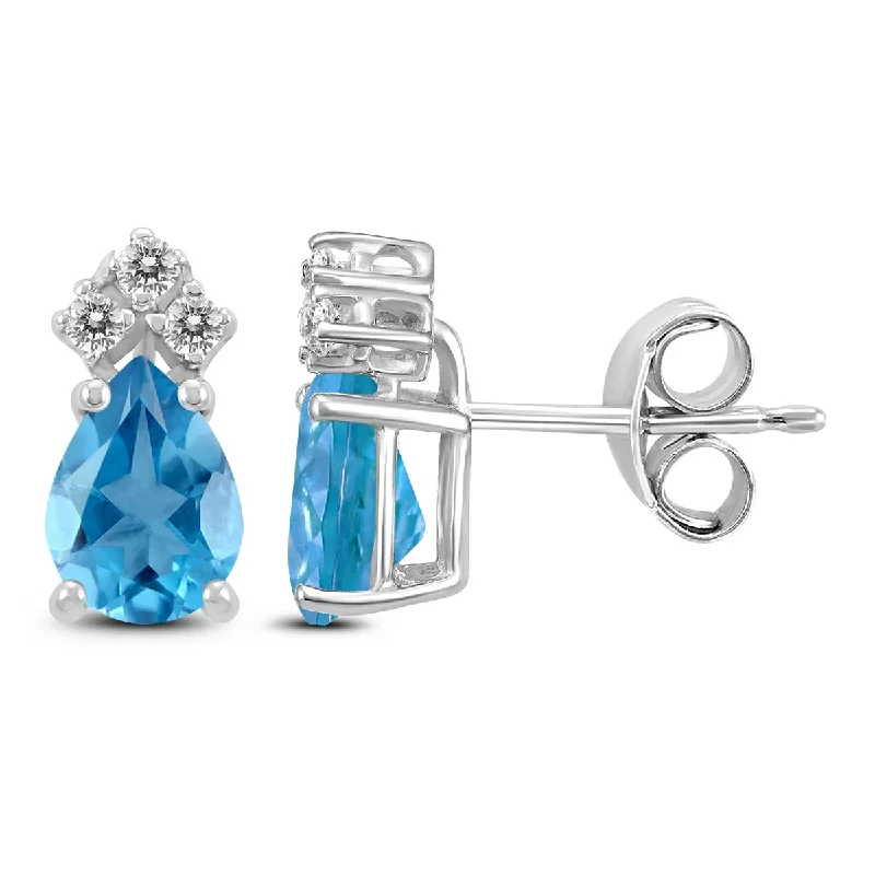 Marquee 14K White Gold 6x4MM Pear Blue Topaz and Diamond Earrings