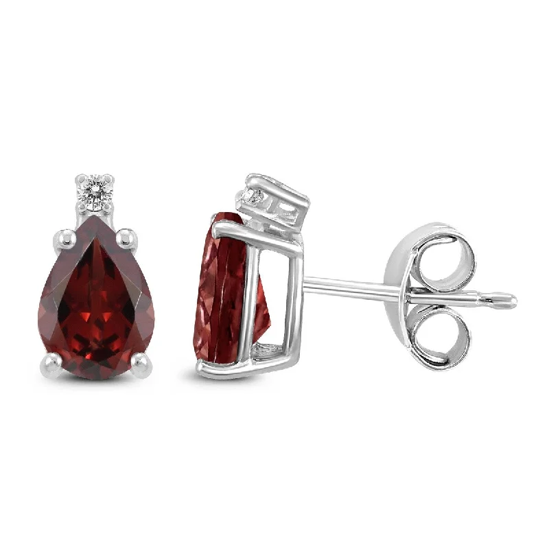 Marquee 14K White Gold 6x4MM Pear Garnet and Diamond Earrings