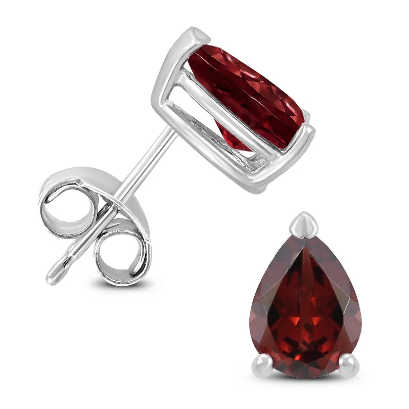 Marquee 14K White Gold 6x4MM Pear Garnet Earrings