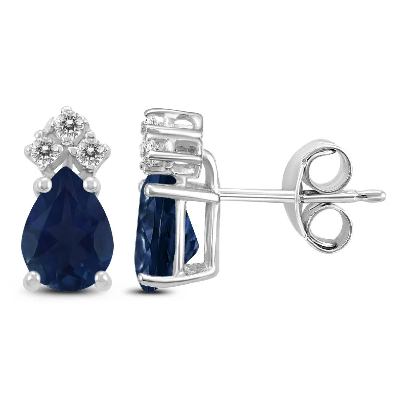 Marquee 14K White Gold 6x4MM Pear Sapphire and Diamond Earrings