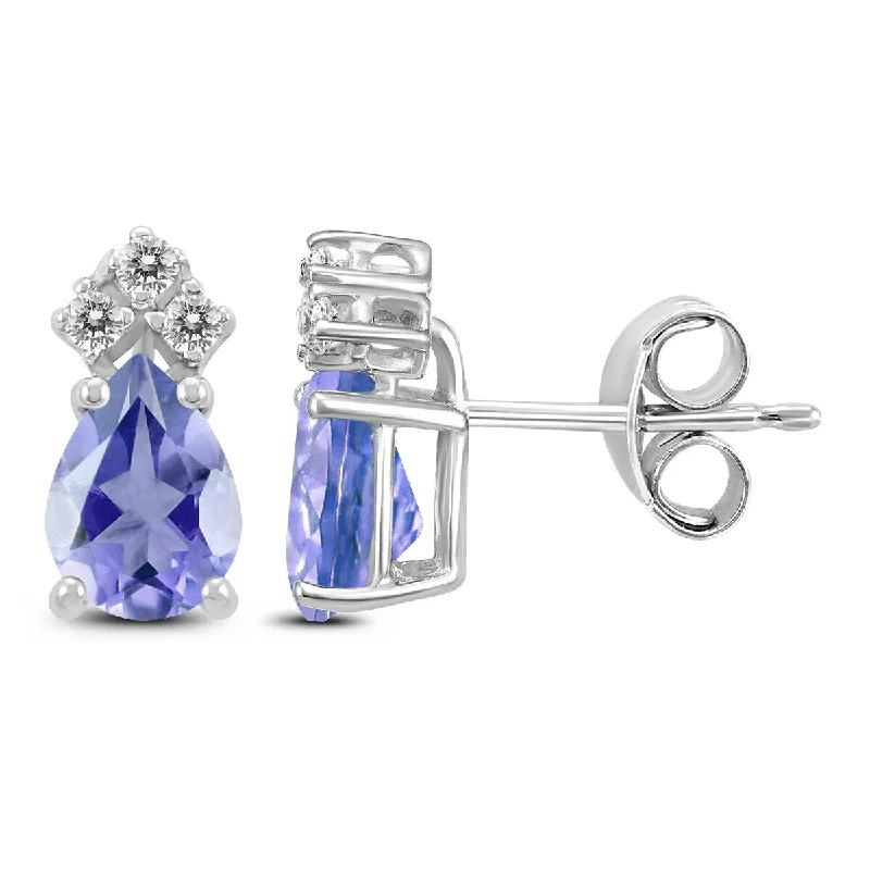 Marquee 14K White Gold 6x4MM Pear Tanzanite and Diamond Earrings