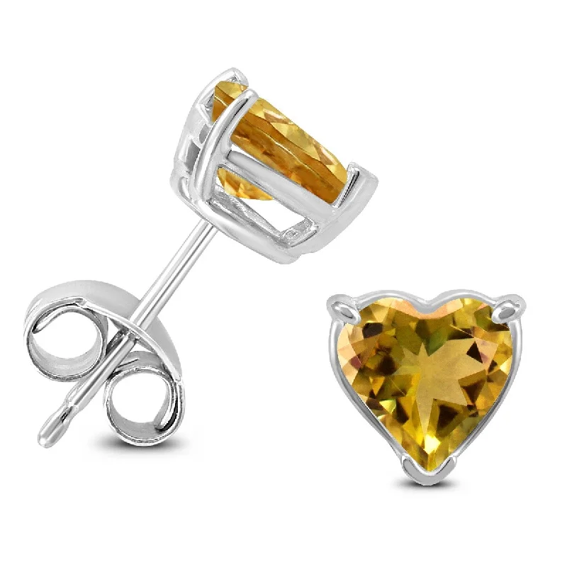 Marquee 14K White Gold 7MM Heart Citrine Earrings