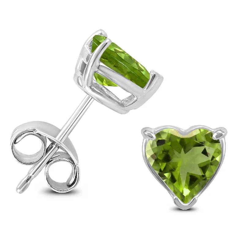 Marquee 14K White Gold 7MM Heart Peridot Earrings