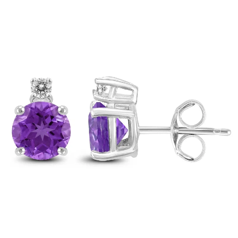 Marquee 14K White Gold 7MM Round Amethyst and Diamond Earrings