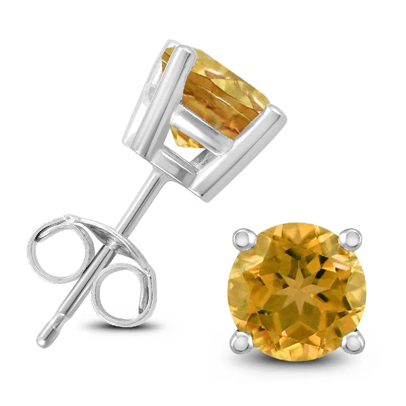 Marquee 14K White Gold 7MM Round Citrine Earrings