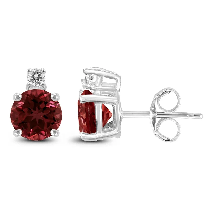 Marquee 14K White Gold 7MM Round Garnet and Diamond Earrings