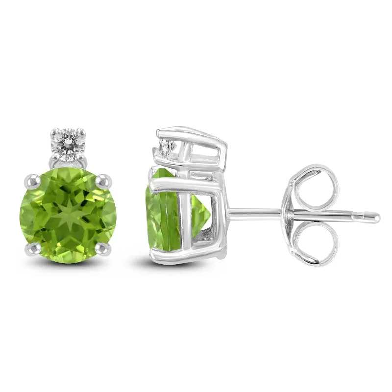 Marquee 14K White Gold 7MM Round Peridot and Diamond Earrings