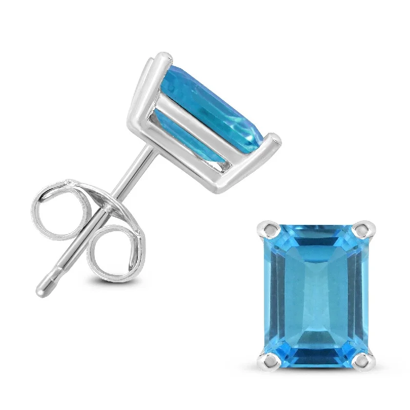 Marquee 14K White Gold 7x5MM Emerald Shaped Blue Topaz Earrings