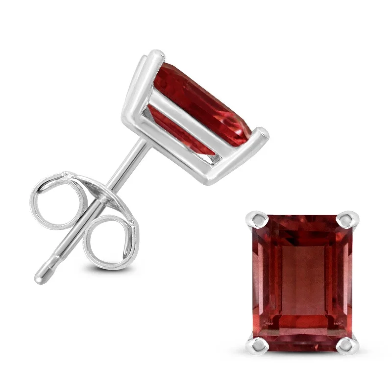 Marquee 14K White Gold 7x5MM Emerald Shaped Garnet Earrings