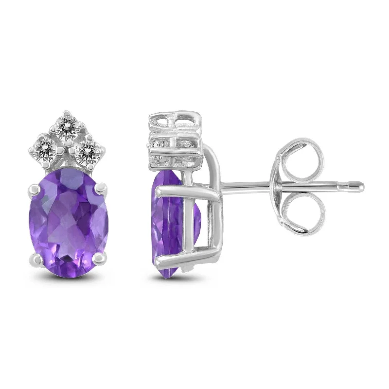 Marquee 14K White Gold 7x5MM Oval Amethyst and Diamond Earrings