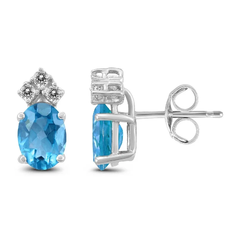 Marquee 14K White Gold 7x5MM Oval Blue Topaz and Diamond Earrings