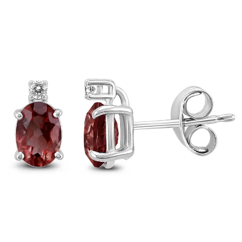 Marquee 14K White Gold 7x5MM Oval Garnet and Diamond Earrings