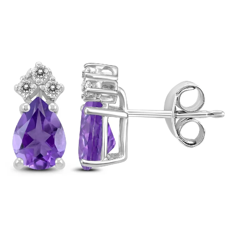 Marquee 14K White Gold 7x5MM Pear Amethyst and Diamond Earrings